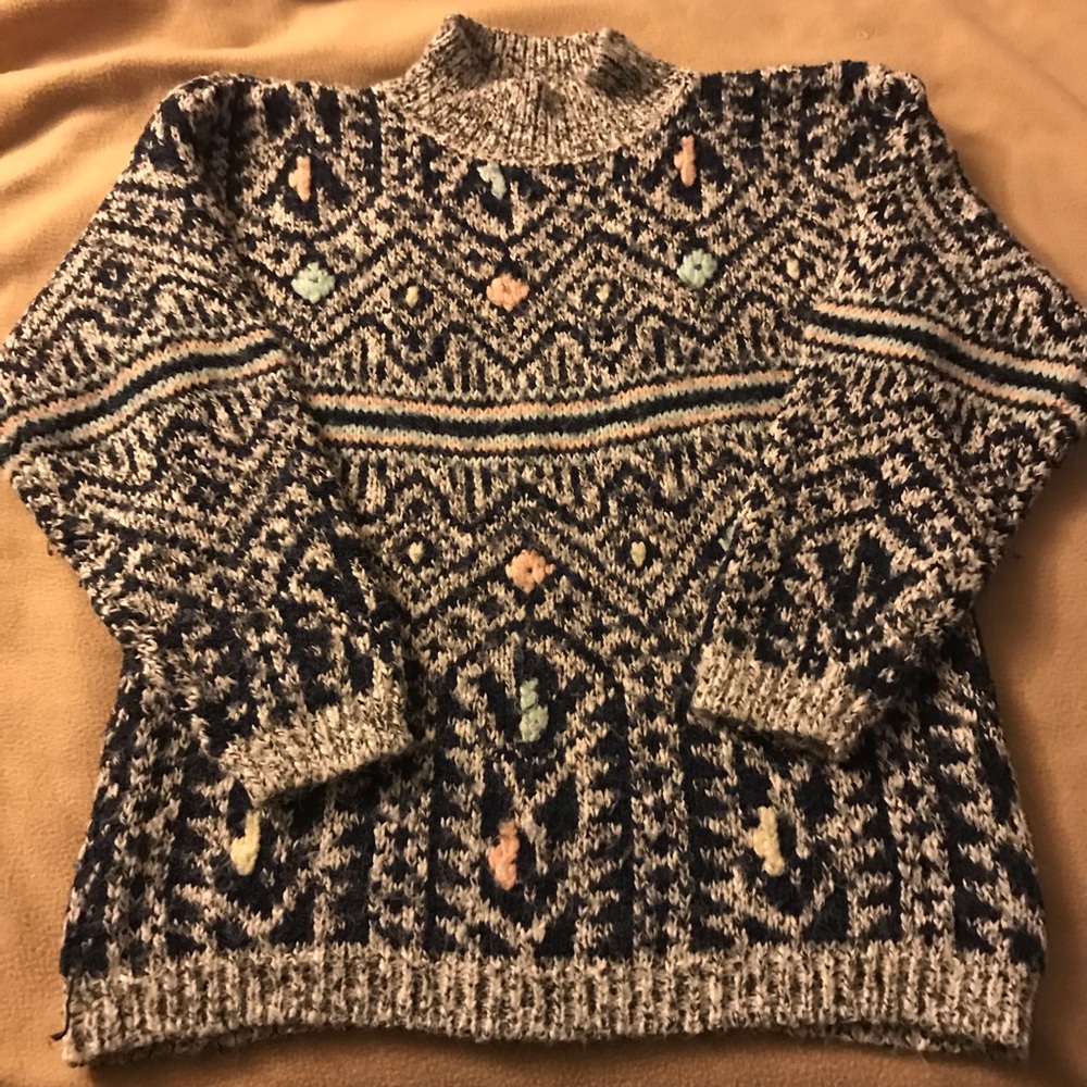 Vintage 90s Chunky Sweater - Navy/Black/Pink Sz. M